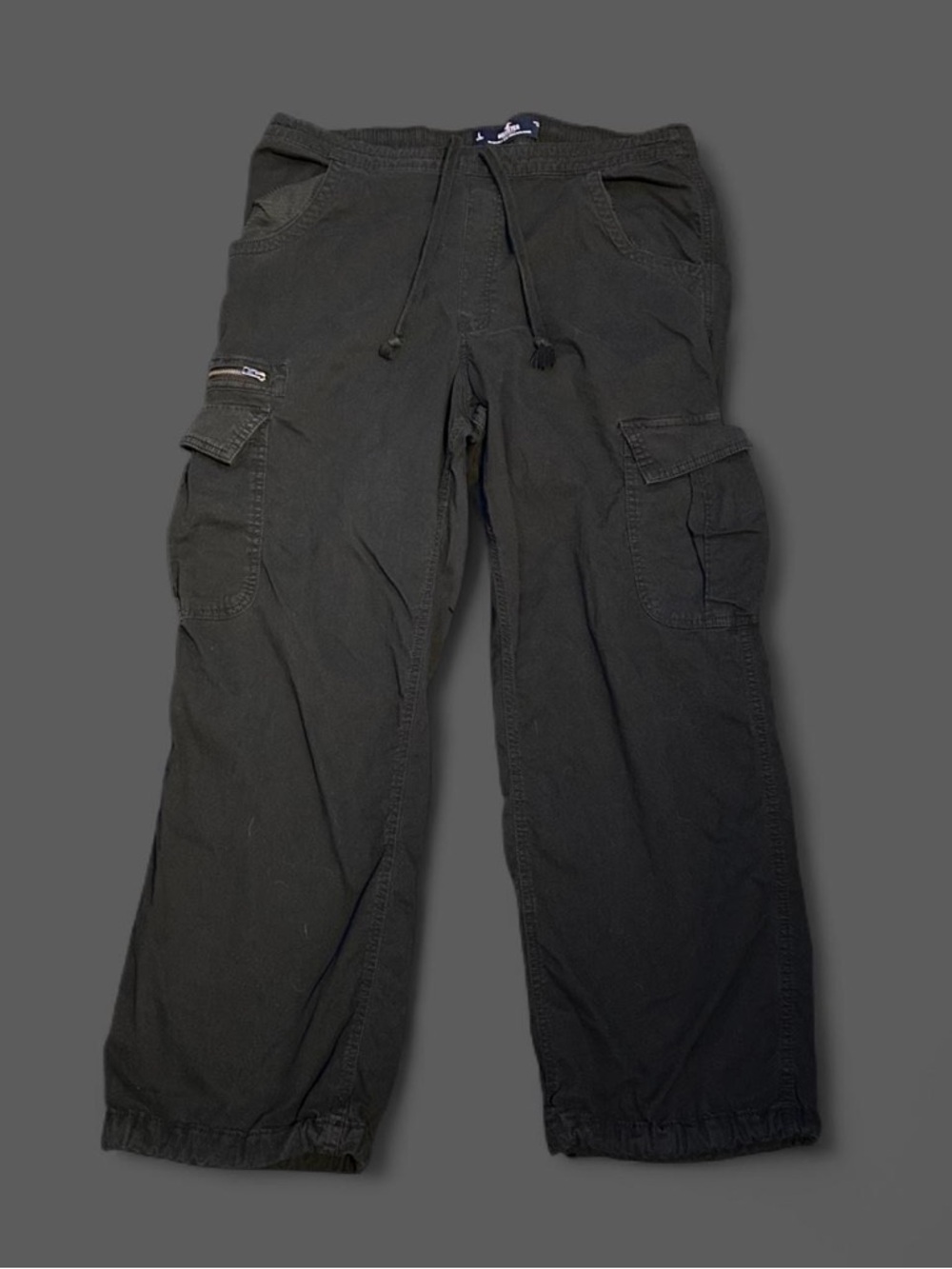 Men's Black Cargo Drawstring Pants